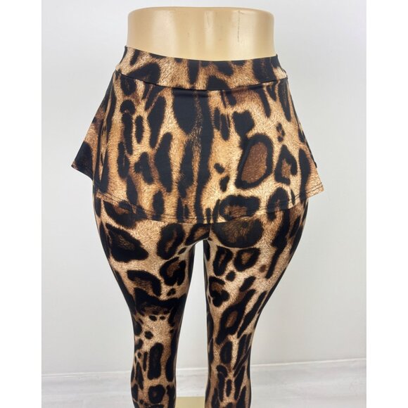 Women's Sabora Leopard Animal Print Peplum Accent Leggings Size Small - Picture 4 of 14